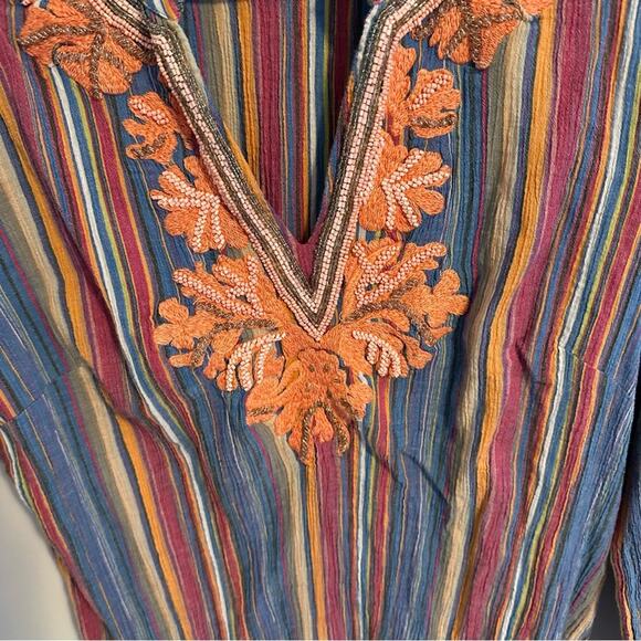 Soft Surroundings Pink Blue Striped Cotton Beaded Tunic Top Medium - Picture 10 of 13